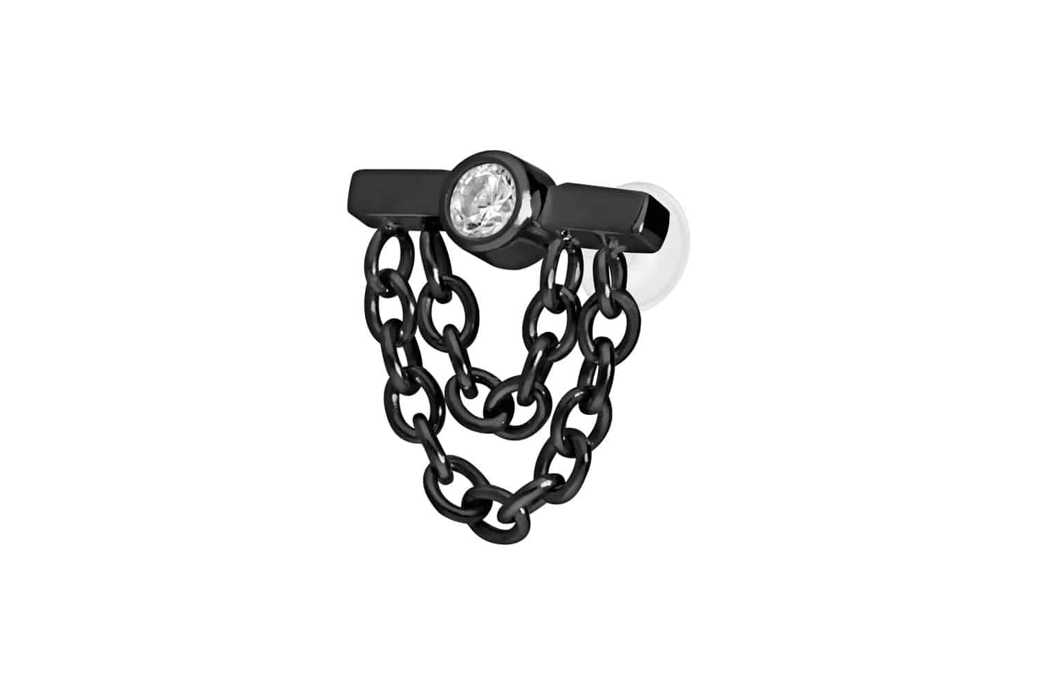 PTFE Labret Piercing mit Innengewinde + Titan-Aufsatz BALKEN + KRISTALL + 2 KETTEN